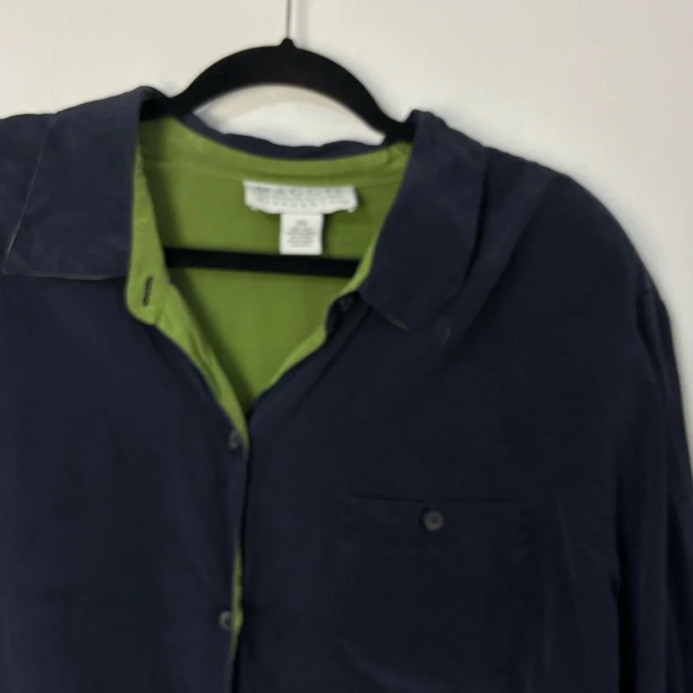 Vtg Maggie McNaughton‎ Womens Silk Navy Green Buttoned Long Sleeve Tunic Top 3X - Picture 4 of 11